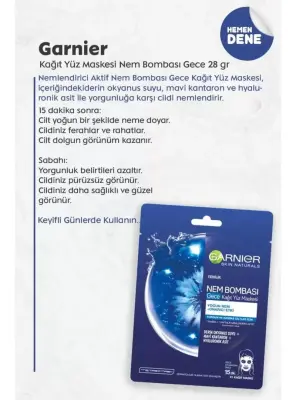 Garnier Nem Bombası Gece Kağıt Yüz Maskesi 28 gr - 2