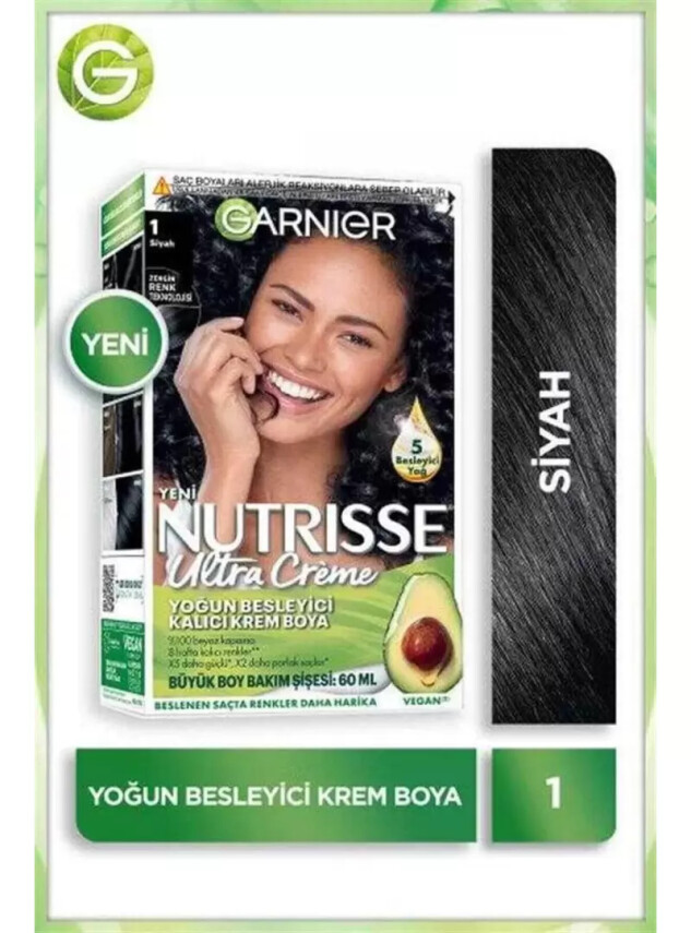 Garnier Nutrisse Ultra Creme 1 Siyah Yoğun Besleyici Kalıcı Krem Boya - Garnier
