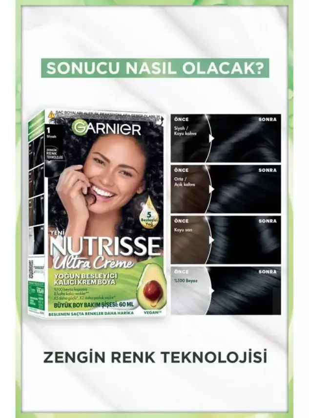 Garnier Nutrisse Ultra Creme 1 Siyah Yoğun Besleyici Kalıcı Krem Boya - 2