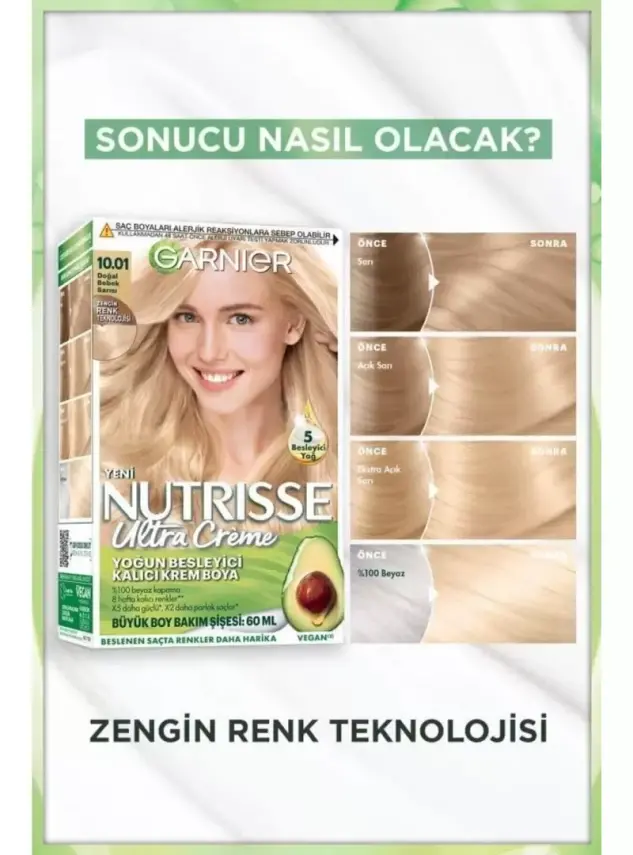 Garnier Nutrisse Yoğun Besleyici Kalıcı Krem Saç Boyası 10.01 Doğal Bebek Sarısı - 2