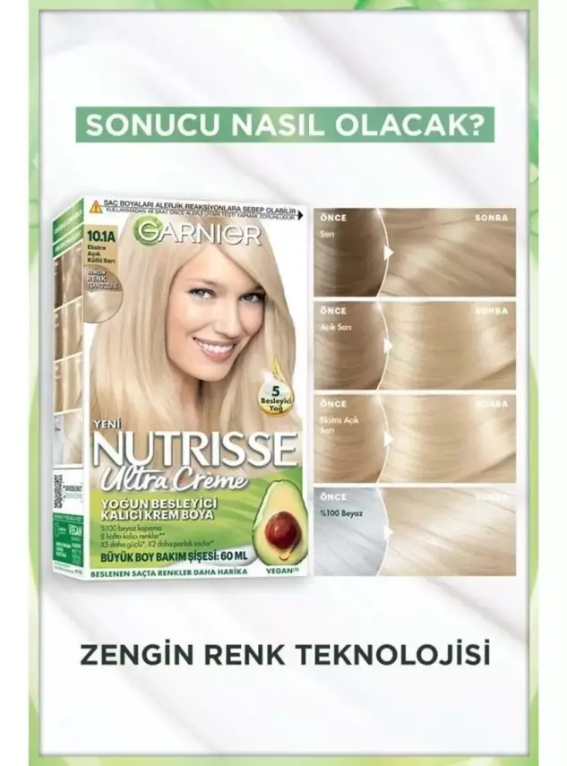 Garnier Nutrisse Yoğun Besleyici Kalıcı Krem Saç Boyası 10.1A Ekstra Açık Küllü Sarı - 2