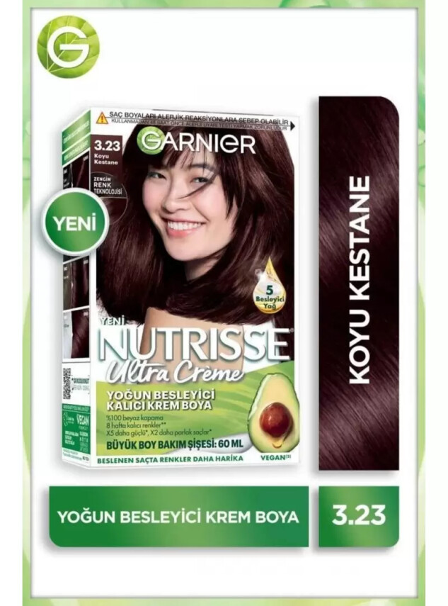 Garnier Nutrisse Yoğun Besleyici Kalıcı Krem Saç Boyası 3.23 Koyu Kestane - Garnier