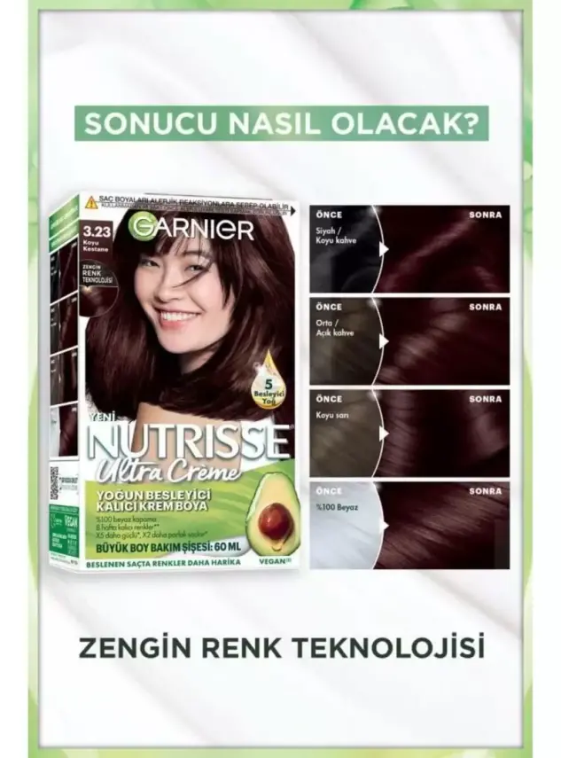 Garnier Nutrisse Yoğun Besleyici Kalıcı Krem Saç Boyası 3.23 Koyu Kestane - 2