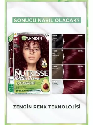 Garnier Nutrisse Yoğun Besleyici Kalıcı Krem Saç Boyası 3.6 Koyu Kızıl Kahve - 2