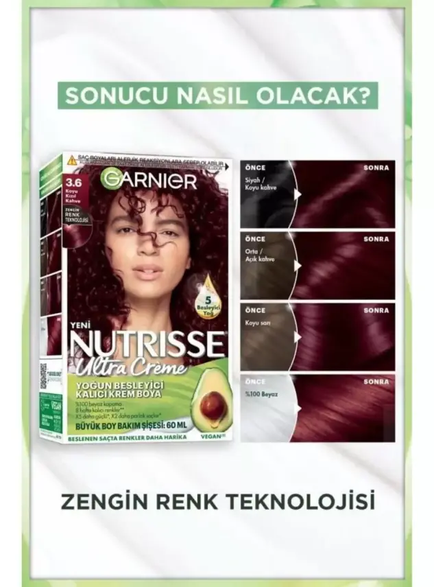 Garnier Nutrisse Yoğun Besleyici Kalıcı Krem Saç Boyası 3.6 Koyu Kızıl Kahve - 2