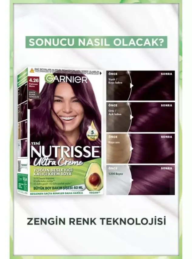 Garnier Nutrisse Yoğun Besleyici Kalıcı Krem Saç Boyası 4.26 Patlıcan Moru - 2
