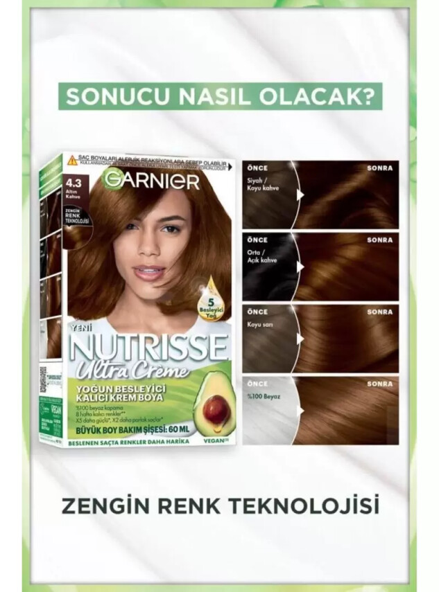 Garnier Nutrisse Yoğun Besleyici Kalıcı Krem Saç Boyası 4.3 Altın Kahve - Garnier