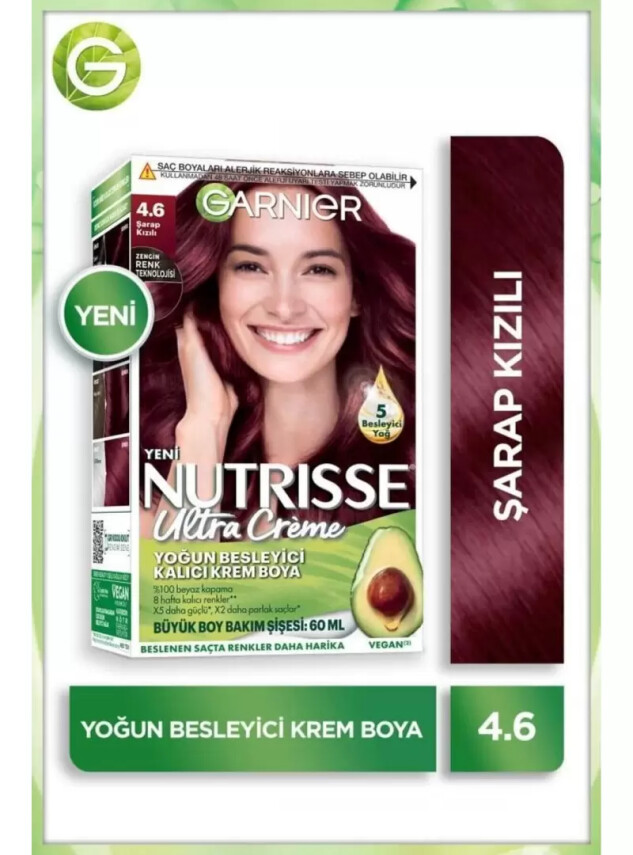 Garnier Nutrisse Yoğun Besleyici Kalıcı Krem Saç Boyası 4.6 Şarap Kızılı - Garnier