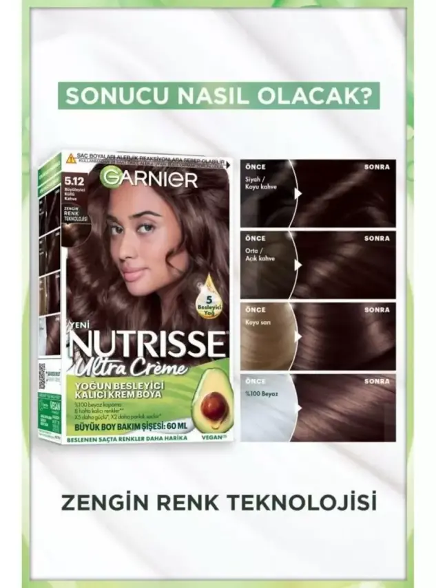 Garnier Nutrisse Yoğun Besleyici Kalıcı Krem Saç Boyası 5.12 Büyüleyici Küllü Kahve - 2