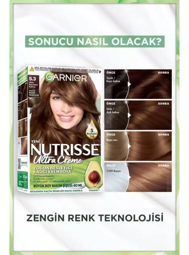 Garnier Nutrisse Yoğun Besleyici Kalıcı Krem Saç Boyası 5.3 Altın Karamel Kahve - 2