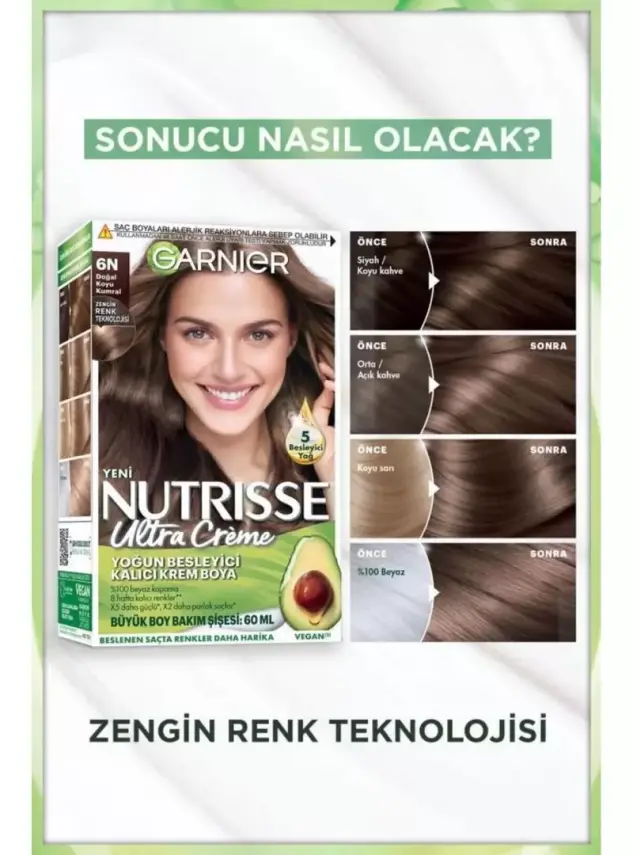 Garnier Nutrisse Yoğun Besleyici Kalıcı Krem Saç Boyası 6N Doğal Koyu Kumral - 2