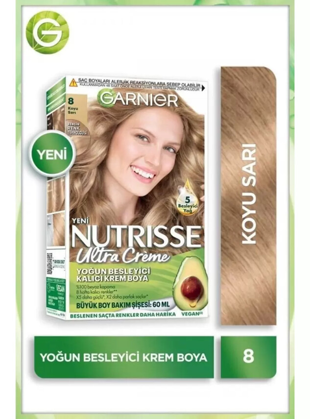 Garnier Nutrisse Yoğun Besleyici Kalıcı Krem Saç Boyası 8 Koyu Sarı - Garnier