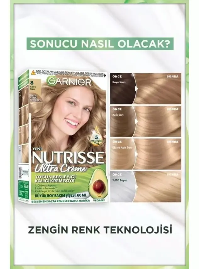 Garnier Nutrisse Yoğun Besleyici Kalıcı Krem Saç Boyası 8 Koyu Sarı - 2