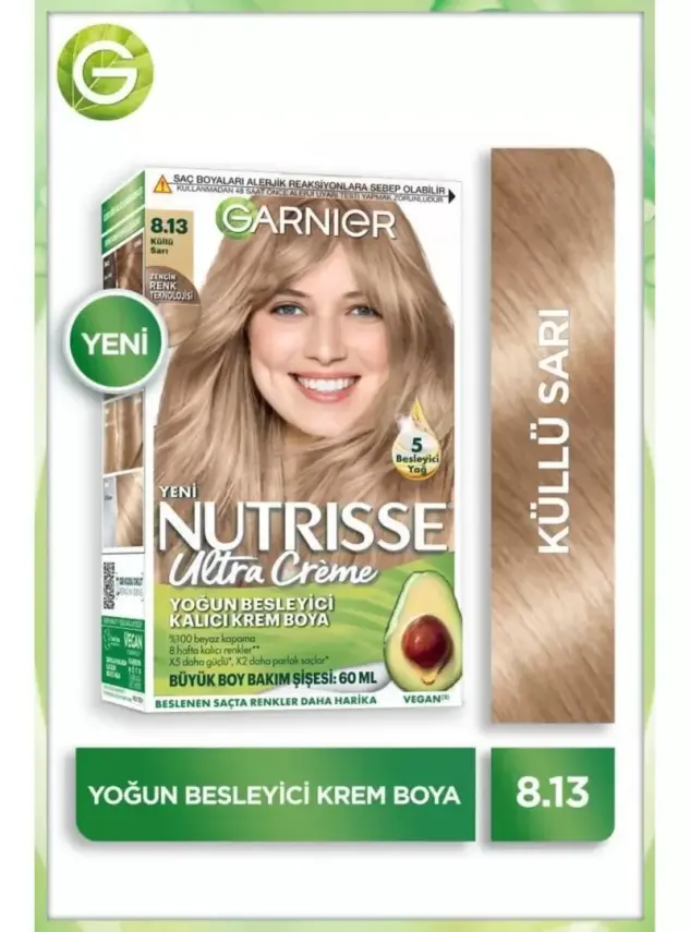 Garnier Nutrisse Yoğun Besleyici Kalıcı Krem Saç Boyası 8.13 Küllü Sarı - 1