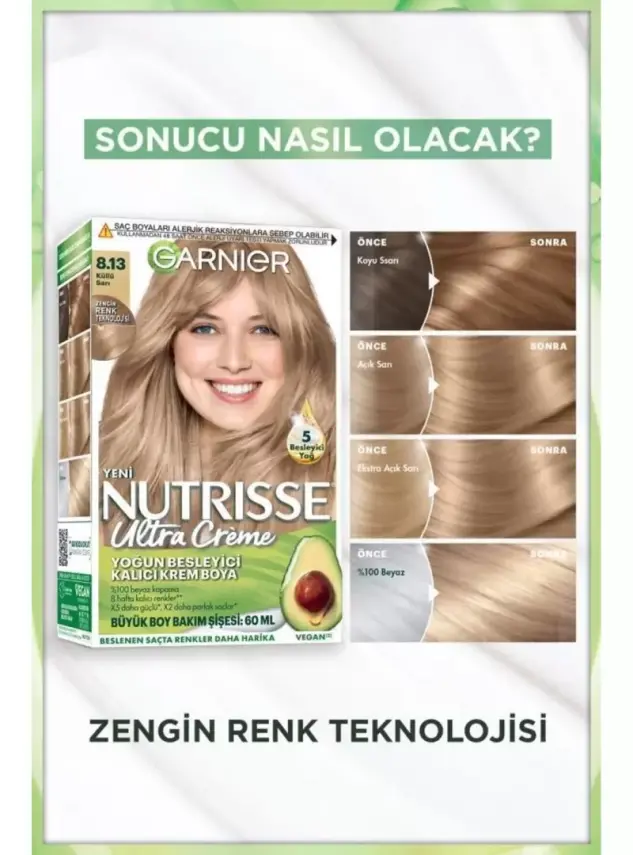 Garnier Nutrisse Yoğun Besleyici Kalıcı Krem Saç Boyası 8.13 Küllü Sarı - 2