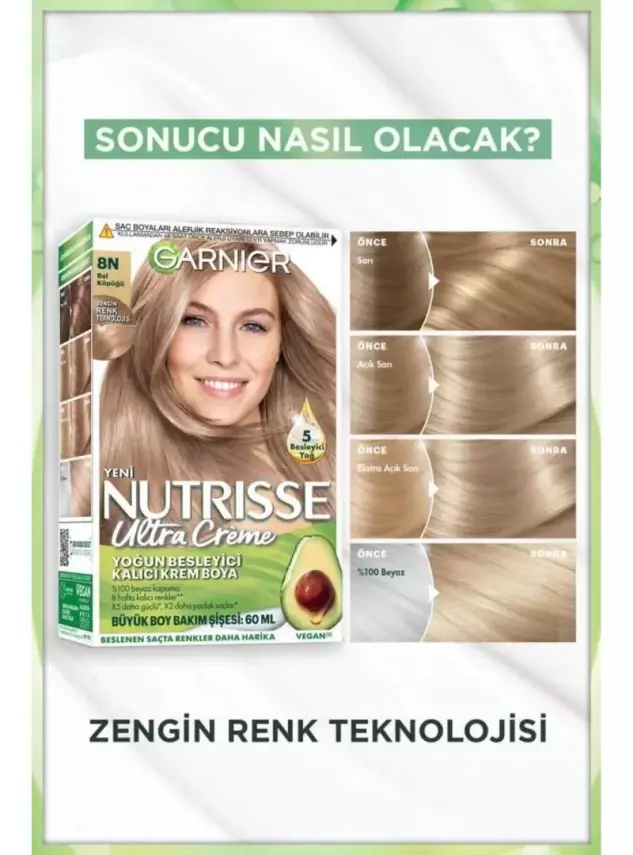 Garnier Nutrisse Yoğun Besleyici Kalıcı Krem Saç Boyası 8N Bal Köpüğü - 2