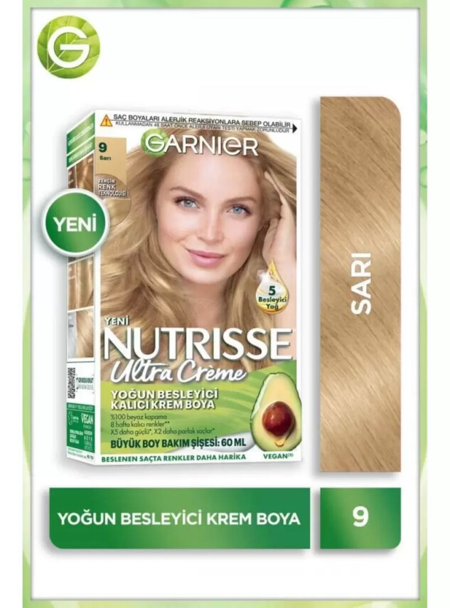 Garnier Nutrisse Yoğun Besleyici Kalıcı Krem Saç Boyası 9 Sarı - Garnier