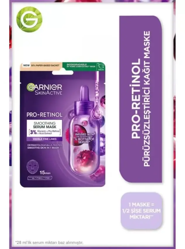 Garnier Pro-Retinol Pürüzsüzleştirici Kağıt Maske 22gr - 1