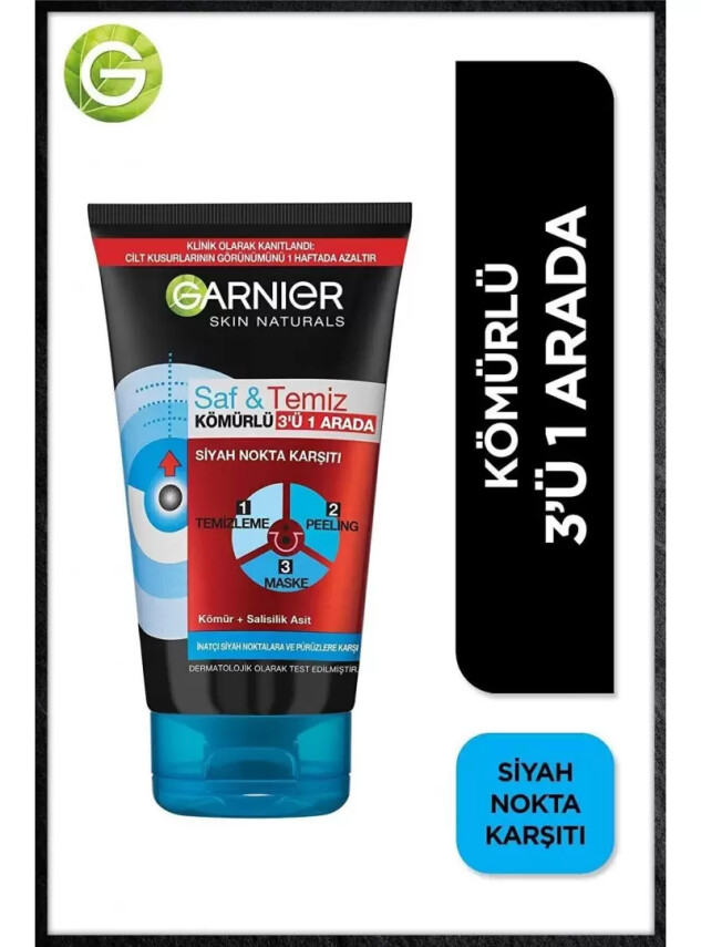 Garnier Saf & Temiz Siyah Nokta Karşıtı Kömürlü 3'ü 1 Arada 150 ml - Garnier
