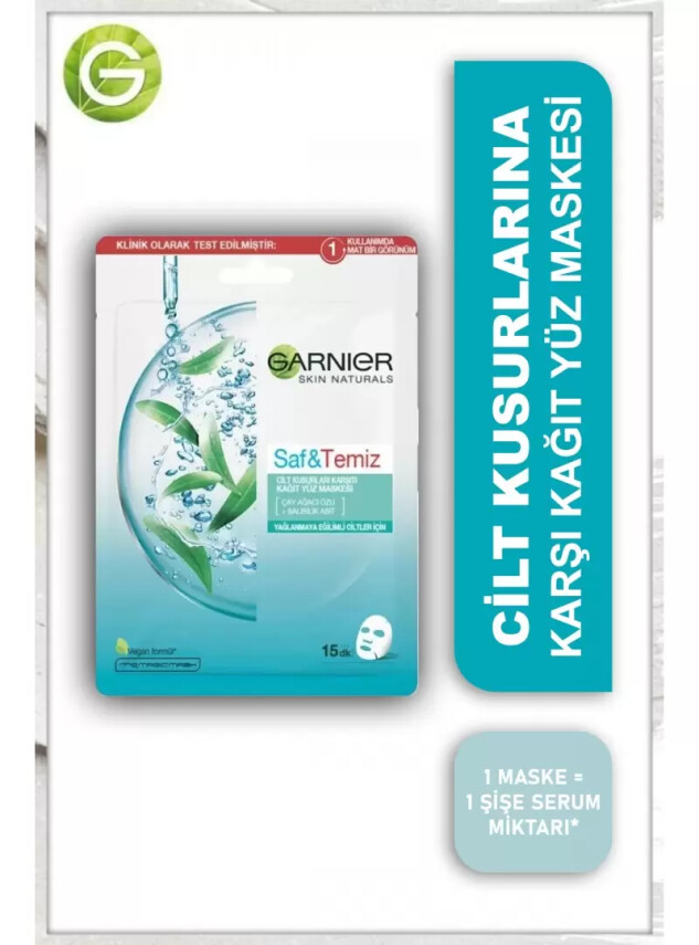 Garnier Saf&temiz Cilt Kusurları Karşıtı Kağıt Yüz Maskesi - Garnier