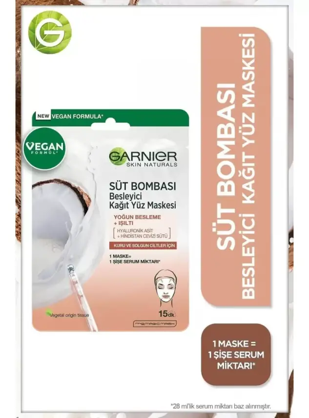 Garnier Süt Bombası Besleyici Kağıt Yüz Maskesi Hindistan Cevizi 28gr - 1
