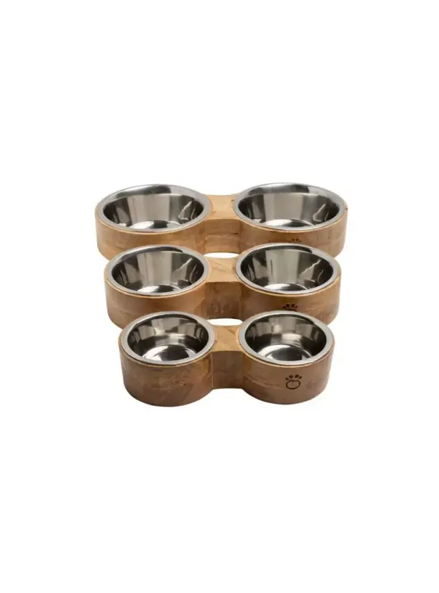 GF PET Kedi ve Köpek Figure Ahşap Kaplı İkili Mama ve Su Kabı Large - 1