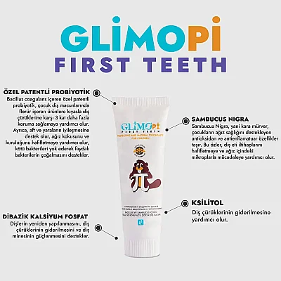 Glimo Pi First Teeth Probiyotikli Doğal Çocuk Diş Macunu 50ml - 9