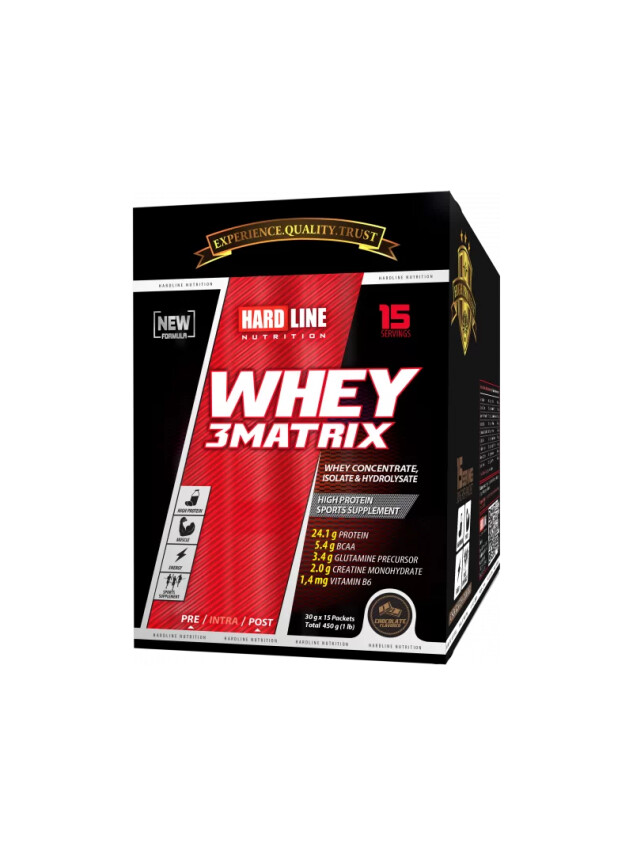 Hardline Whey 3Matrix - Çikolata Aromalı - 30gr x 15Adet - 450 Gr - Hardline