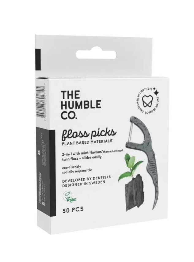 Humble Organik Diş İpi Kürdanlı-Kömürlü- 50li - Humble Brush