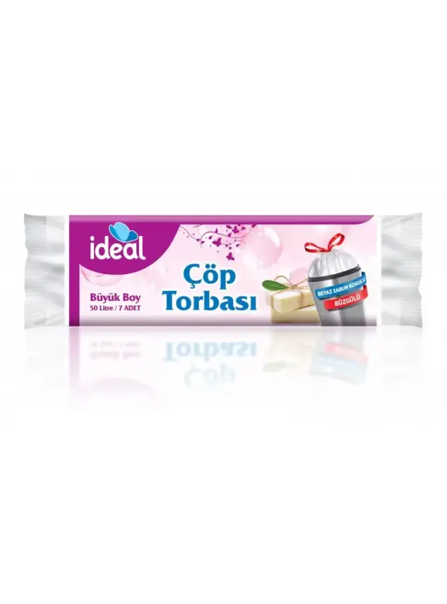 İdeal Büyük Boy Çöp Torbası / Büzgülü ve Beyaz Sabun Kokulu 7 Adet - 65x70 cm- - 2
