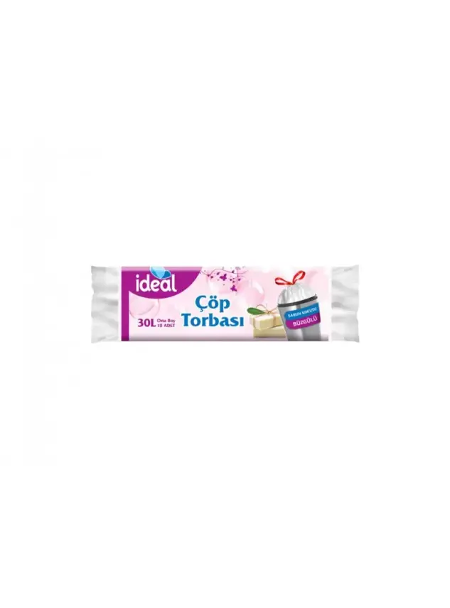 İdeal Orta Boy Çöp Torbası / Büzgülü ve Beyaz Sabun Kokulu 10 Adet - 50x60 cm- - 2