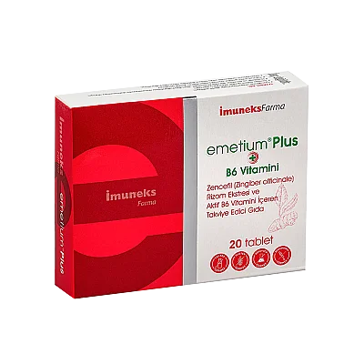 İmuneks Emetium Plus Zencefil Rizom Ekstresi Ve Aktif B6 Vitamini Içeren Takviye Edici Gıda 20 Tablet - 1