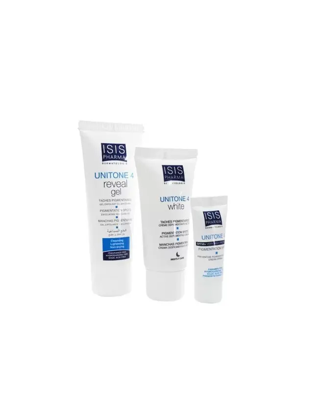 Isis Pharma Unitone 4 Creme 30 ml + Unitone 4 Reveal Gel 40 ml+ Unitone 4 SPF 50+ Creme 5 ml SET - 1