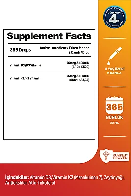 Kiperin D3K2 | Vitamin D3 (1000 IU) & K2 (25mcg) 20ml - 2