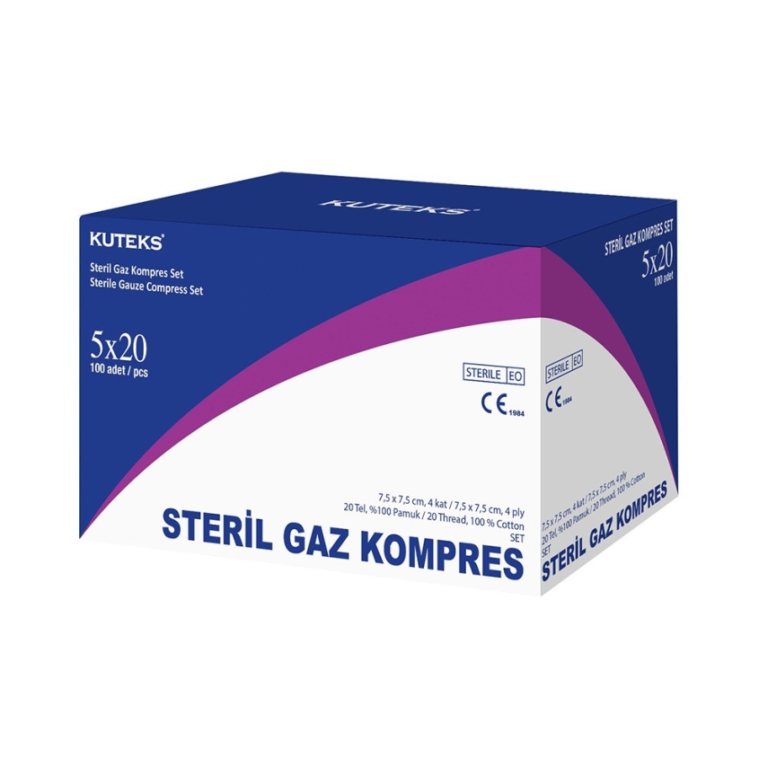 Kuteks Steril Gaz Kompres 7,5 x 7,5cm (5x20) 100lü - 1
