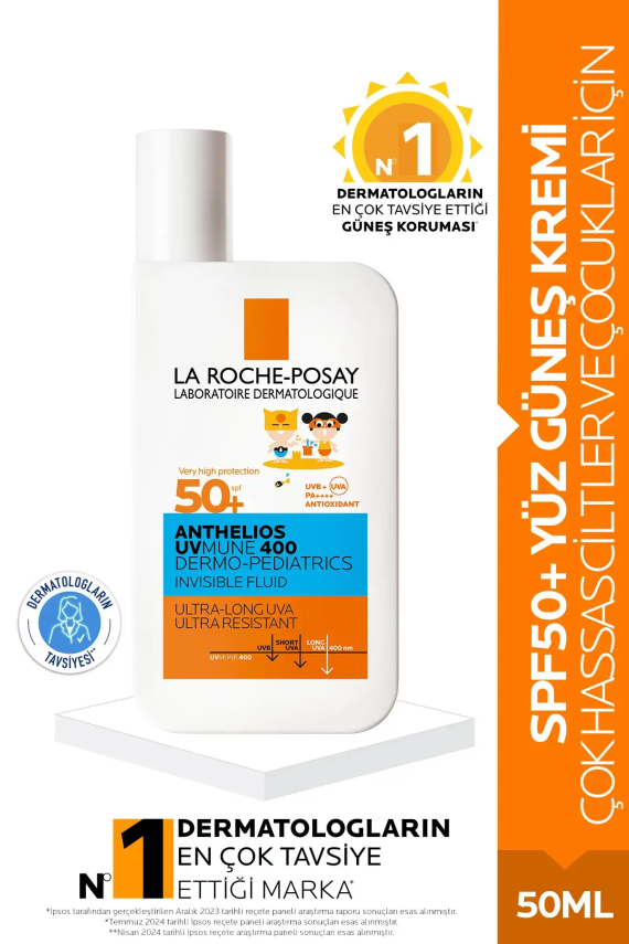 La Roche Posay Anthelios Dermo Pediatric Invisible Fluid SPF50+ Çok Hassas Ciltler Ve Çocuklar İçin Yüz Güneş Kremi 50 ml - 1