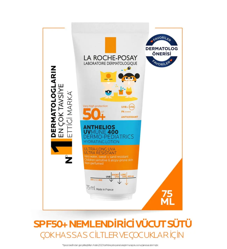 La Roche Posay Anthelios Dermo Pediatrics UVmune400 SPF50+ Hassas Ciltler ve Çocuklar İçin Güneş Koruyucu Vücut Sütü 75 ml - 1