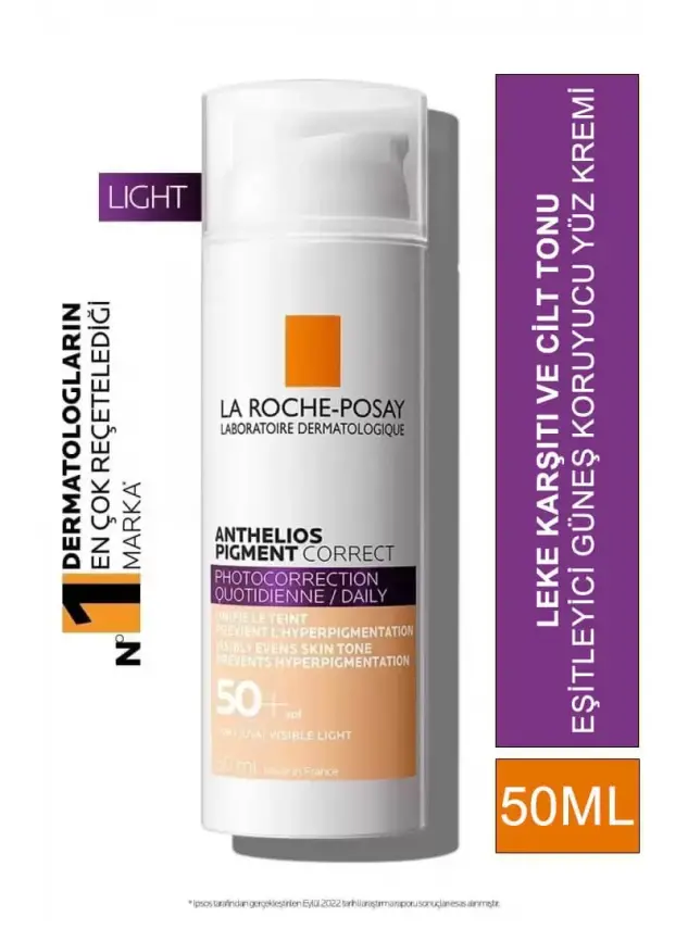 La Roche Posay Anthelios Pigment Correct Light Spf 50+ 50ml Leke Karşıtı ve Cilt Tonu Eşitleyici Güneş Koruyucu Yüz Kremi - 1