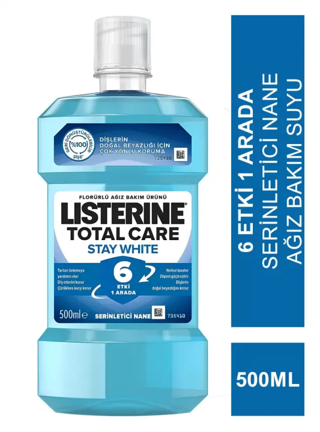 Listerine Total Care Stay White Ağız Gargarası 500 ml - Serinletici Nane - 1