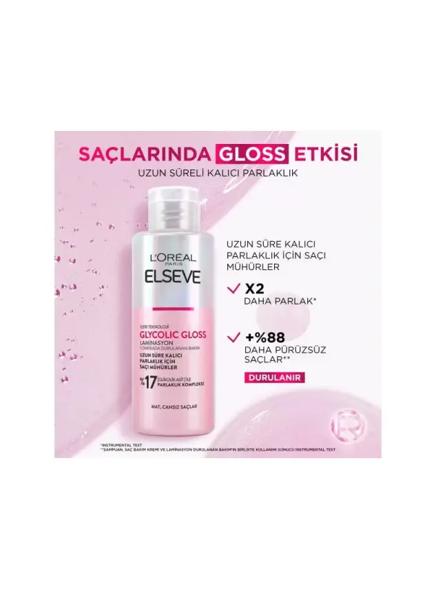 Loreal Paris Elseve Glycolic Gloss Laminasyon 5 Dakikada Durulanan Bakım 200 ml - 1