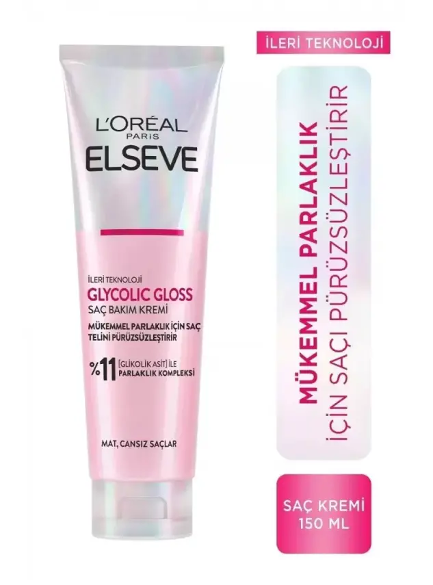Loreal Paris Elseve Glycolic Gloss Mükemmel Parlaklık için Pürüzsüzleştirici Saç Kremi 150 ml - 1