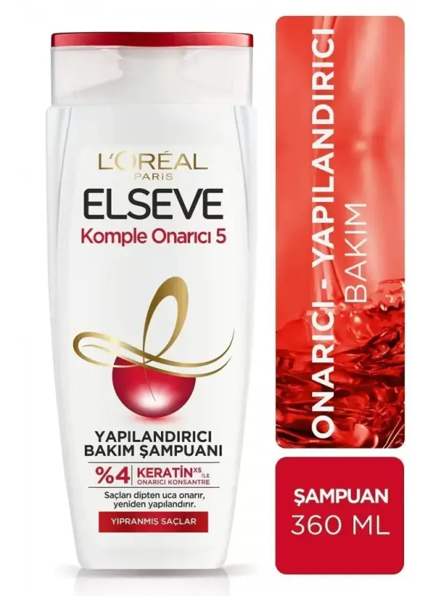 Loreal Paris Elseve Komple Onarıcı 5 Yıpranmış Saçlar Için Keratinxs Içeren Yapılandırıcı Bakım Şampuanı 360 ml - 1