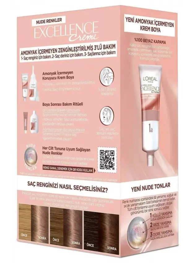 Loreal Paris Excellence Creme Nude Renkler Saç Boyası – 4u Nude Kahve - 1