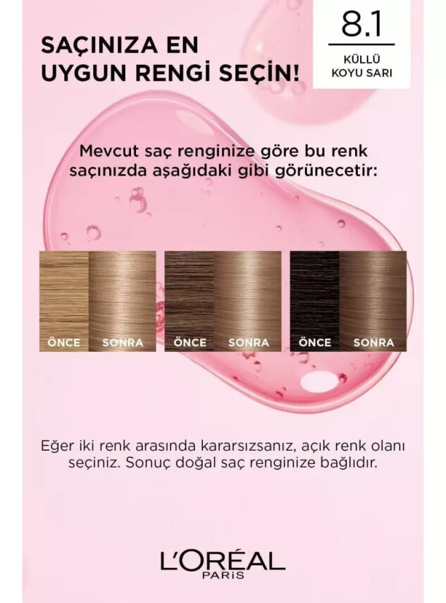 Loreal Paris Excellence Creme Saç Boyası 8.1 Koyu Sarı Küllü - Loreal
