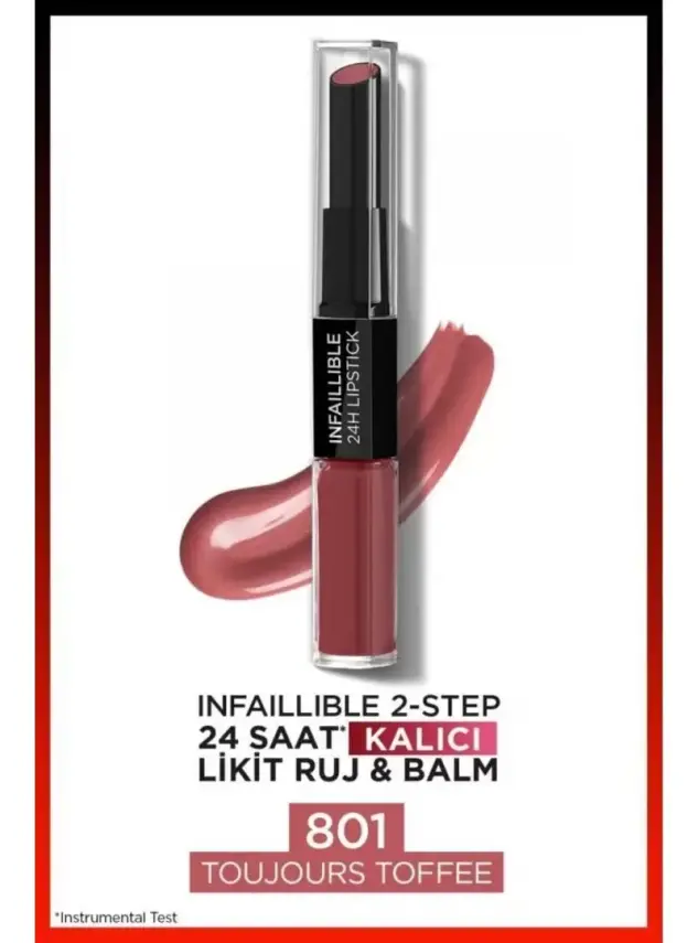 Loreal Paris Infaillible 2-Step 24 Saat Kalıcı Likit Ruj & Balm - 801 Toujours Toffee - 1