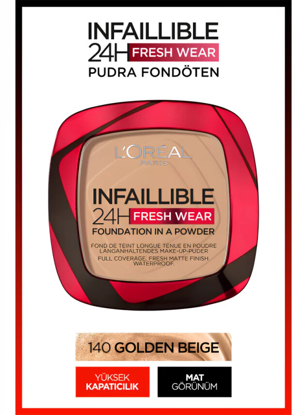 Loreal Paris Infaillible 24H Fresh Wear Pudra Fondöten 140 Golden Beige 9gr - Loreal