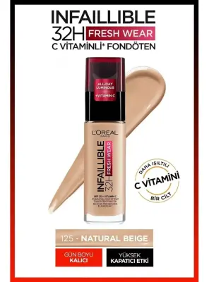 Loreal Paris Infaillible 32H Fresh Wear C Vitaminli Fondöten - 125 Naturel Rose 30ml - 1