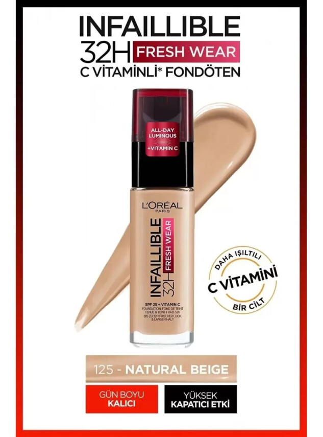 Loreal Paris Infaillible 32H Fresh Wear C Vitaminli Fondöten - 125 Naturel Rose 30ml - Loreal