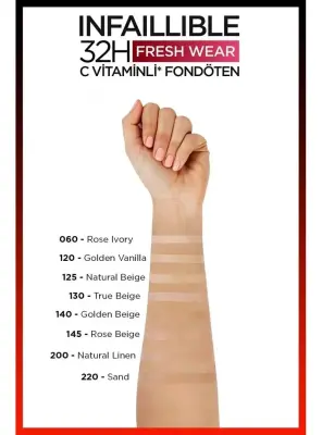 Loreal Paris Infaillible 32H Fresh Wear C Vitaminli Fondöten - 125 Naturel Rose 30ml - 2