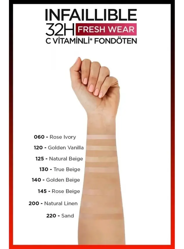 Loreal Paris Infaillible 32H Fresh Wear C Vitaminli Fondöten - 125 Naturel Rose 30ml - 2
